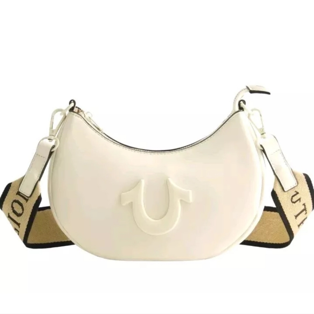 True Religion Horseshoe Logo Strap Crescent Hobo Bag- new
